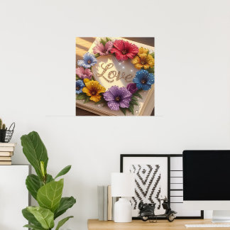 Luxuriöst 3D-hälsningskort med Blommigtens utformn Poster