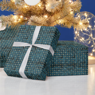 Luxuriöst avfall från Teal & Guld Grid Gift Wrap Presentpapper