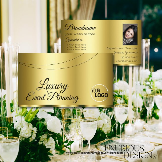 Luxuriöst Guld Glamous med Logotyp och foto Visitkort (Skapare uppladdad)