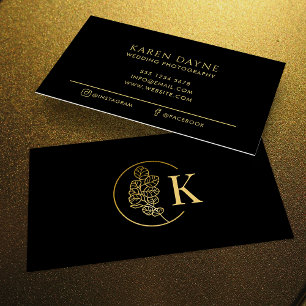 Luxuriöst monogram Guld & svart foto Visitkort