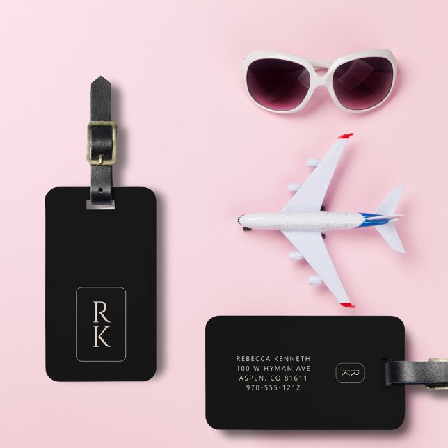 Luxuriöst Monogram med minimal svartvit Anpassning Bagagebricka (Skapare uppladdad)