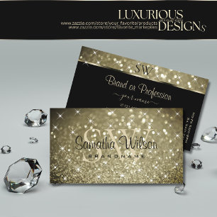 Luxuriöst platinum Glitter Luminous Stars Monogram Visitkort