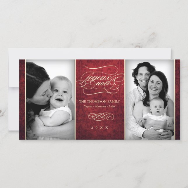 Luxuriöst rött "Joyeux Noël"-fotokort Julkort (Framsida)