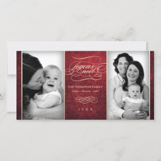 Luxuriöst rött "Joyeux Noël"-fotokort Julkort