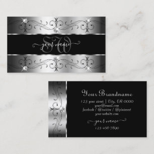 Luxuriöst Silver och svart Ornate Gräns Monogram Visitkort