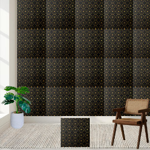Luxuriöst svart och Guld Geometric Star Tile Kakelplatta