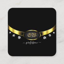 Luxuriöst svart och Guld med monogramdiamanter Fyrkantigt Visitkort