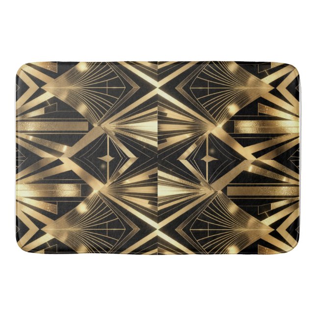 Luxurious Art Deco Geometric Gold and Black Badrumsmatta (Framsidan)