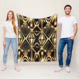 Luxurious Art Deco Geometric Gold and Black  Fleecefilt