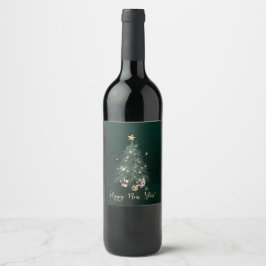 Luxurious, artistic design with a festive tree vinflaska etikett