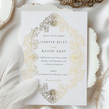 Luxurious Baroque Gold Foil Wedding bjudande in