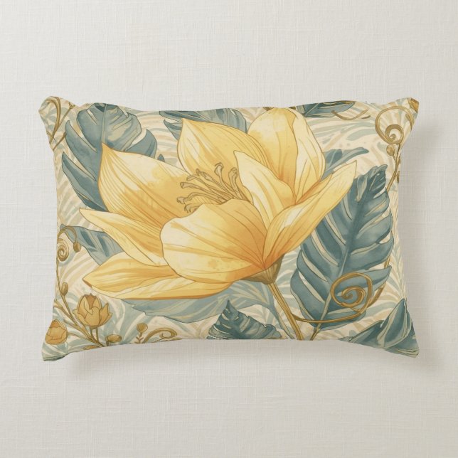 Luxurious, Beautiful Yellow Lemon Flower Pattern  Prydnadskudde (Framsidan)