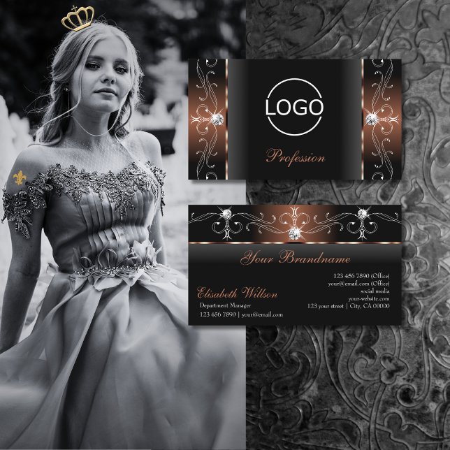 Luxurious Black Brown Squiggled Jewels med Logotyp Visitkort (Skapare uppladdad)