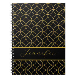 Luxurious Black & Gold Circles Personalized Anteckningsbok