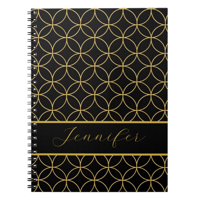 Luxurious Black & Gold Circles Personalized Anteckningsbok (Framsidan)