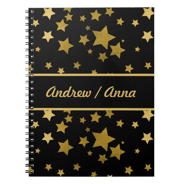 Luxurious Black & Gold Star Personalized Anteckningsbok (Framsidan)