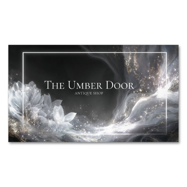 Luxurious Black Gold White Fluid Art Lotus Magnetiska Visitkort (Framsida)