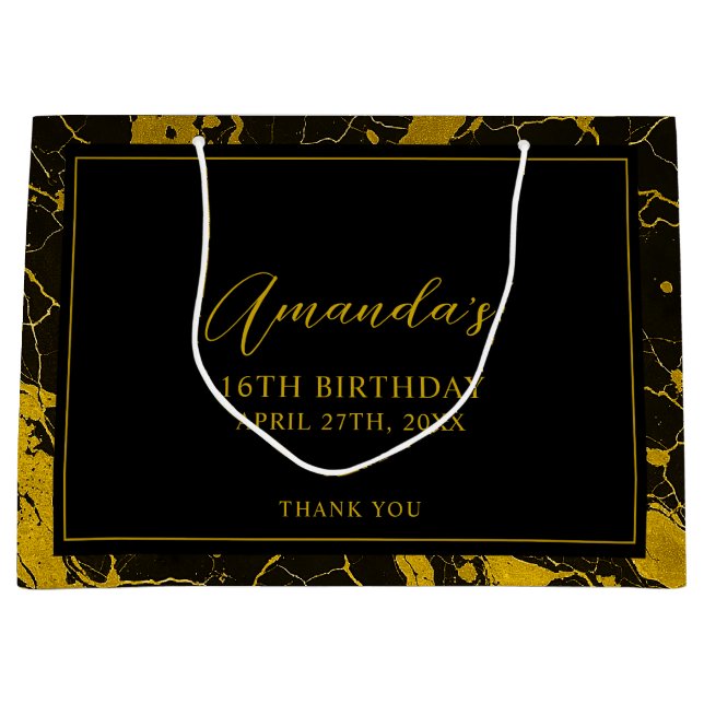 Luxurious Black & Guld Marble Sweet 16 Birthday (Framsidan)