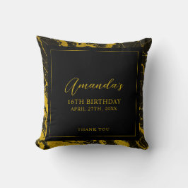 Luxurious Black & Guld Marble Sweet 16 Birthday Kudde