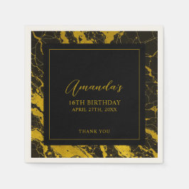 Luxurious Black & Guld Marble Sweet 16 Birthday Pappersservett