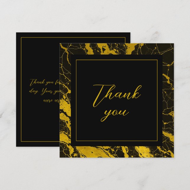Luxurious Black & Guld Marble Sweet 16 Birthday Tack Kort (Fram/baksida)