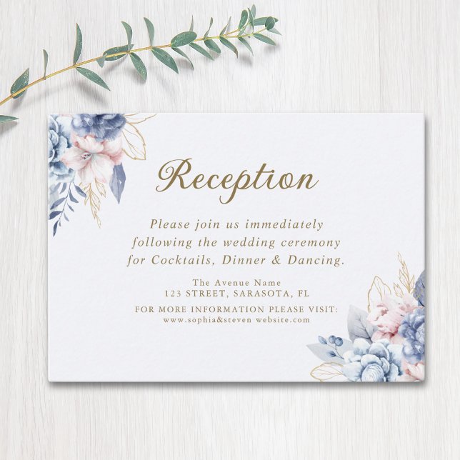 Luxurious Blue, White & Gold Wedding Tilläggskort (Skapare uppladdad)