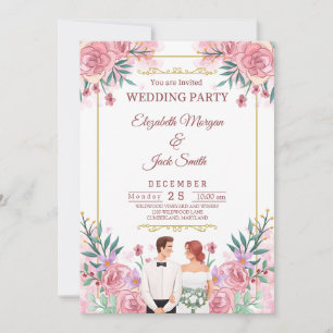 Luxurious Boho Blommigt Greenery Bröllop Inbjudningar