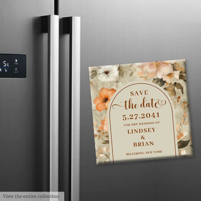 Luxurious Boho Terracotta Beige Olive Save Date Magnet (Luxurious Boho Terracotta Beige Olive Save Date)