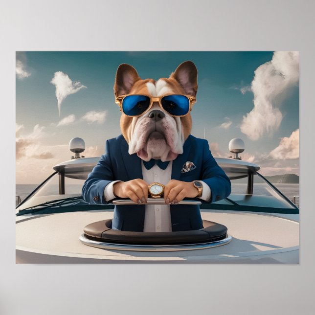Luxurious Bulldog på Private Yacht med Champagne Poster (Framsidan)