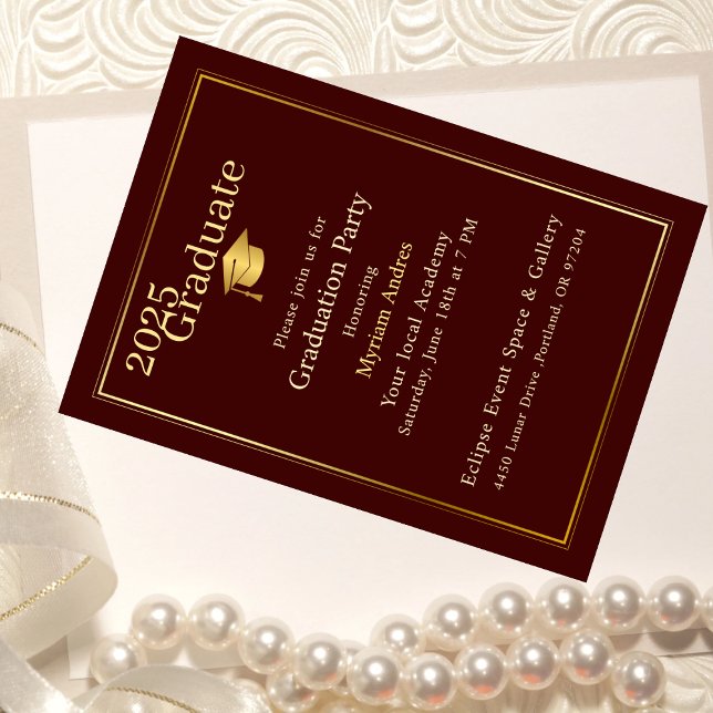 Luxurious Burgundy & Gold Graduation Invitation Inbjudningar (Skapare uppladdad)