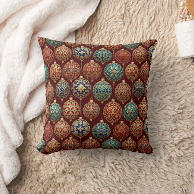 Luxurious Classic Red Blue Gold Ornament Design Kudde (Filt)