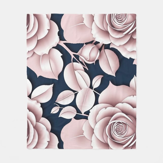 Luxurious Dark Blue Roses With White Details  Fleecefilt (Framsidan)