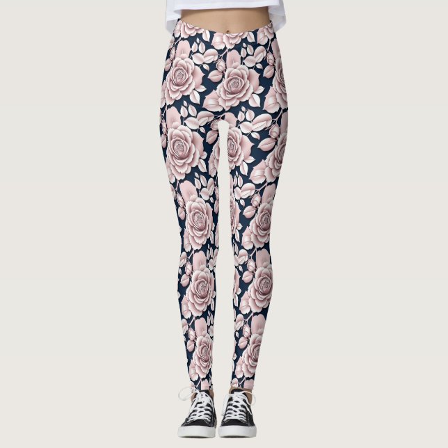 Luxurious Dark Blue Roses With White Details  Leggings (Framsida)
