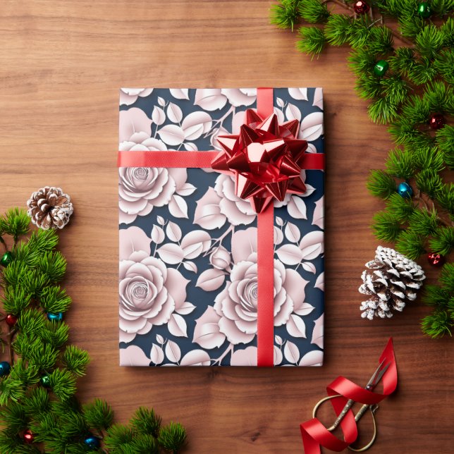 Luxurious Dark Blue Roses With White Details  Presentpapper (Julgåva)