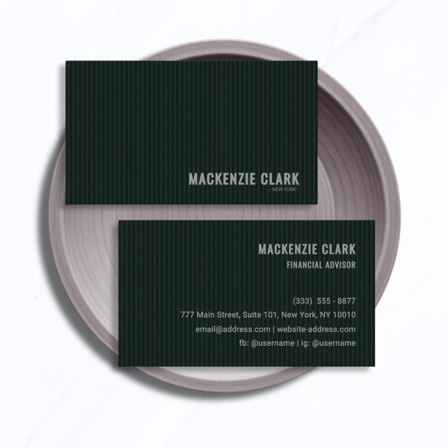 Luxurious Dark Green Pinstripe Business Card Visitkort (Skapare uppladdad)