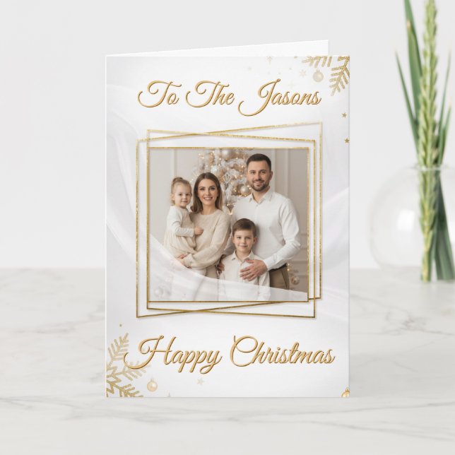 Luxurious Elegant Gold Frame Photo Christmas Card Kort (Framsida)