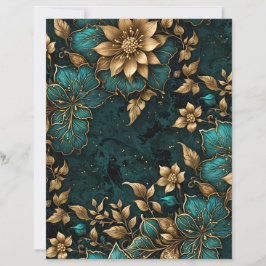 Luxurious & Elegant Teal Gold Marble Floral Paper