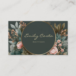 Luxurious Emerald Floral Gold Circle Blush Berry Visitkort