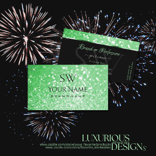 Luxurious Emerald Grönt Glitter Stars och Initial Visitkort