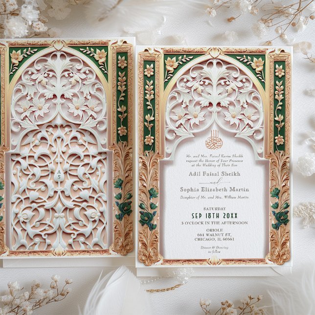 Luxurious Emerald Grönt Islamic Bröllop Arabesque Inbjudningar (Skapare uppladdad)