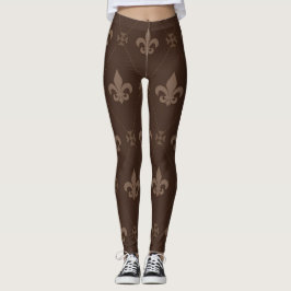 Luxurious Fleur de Lis Brown Leggings
