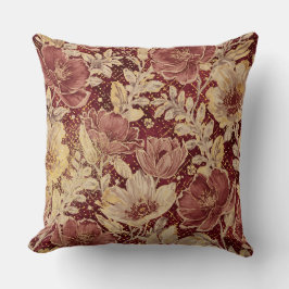 Luxurious Flowers,Gold Maroon, Elegant Beautiful Kudde
