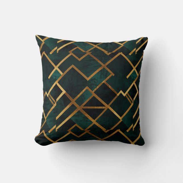Luxurious Geometric Guld och Emerald Kudde (Framsida)