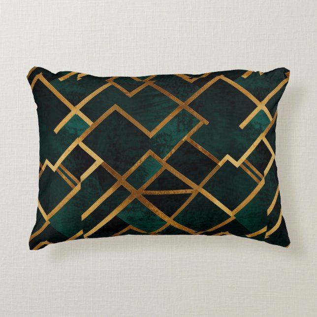 Luxurious Geometric Guld och Emerald Prydnadskudde (Framsidan)