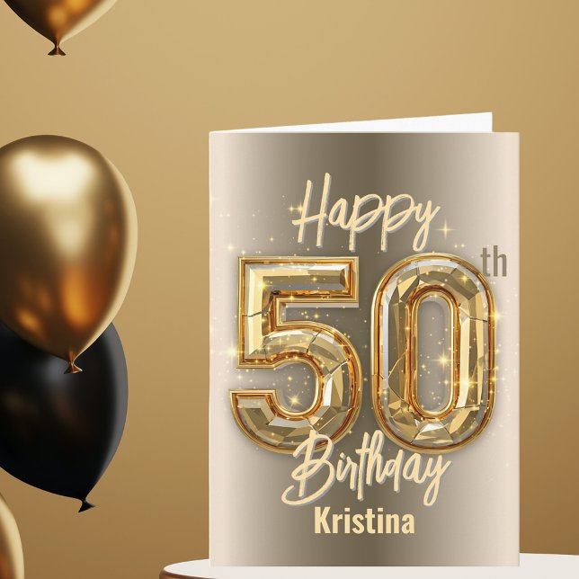 Luxurious Glam Guld och Diamond 50:e födelsedagen Kort (Skapare uppladdad)