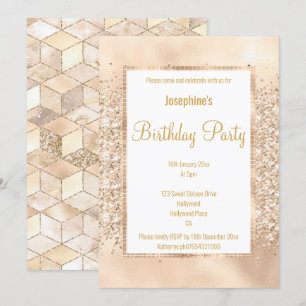 LUXURIOUS GLITTER GEO CHAMPAGNE & GULD INVICATION INBJUDNINGAR