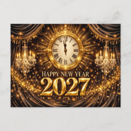 Luxurious Gold Black Elegant New Year 2027 Helg Vykort