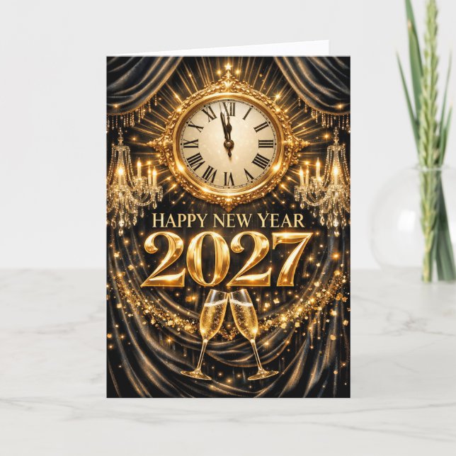 Luxurious Gold Black Elegant New Year 2027 Helgkort (Framsida)