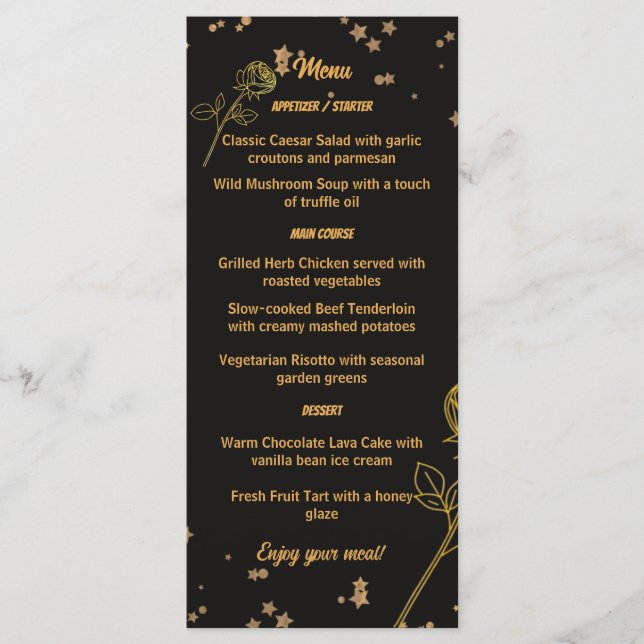 Luxurious Gold Foil Floral Wedding Menu Card Meny (Framsida)