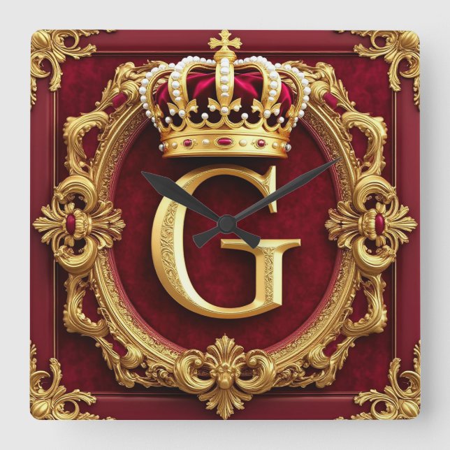 Luxurious Gold Frame With Crowned Monogram Fyrkantig Klocka (Framsida)